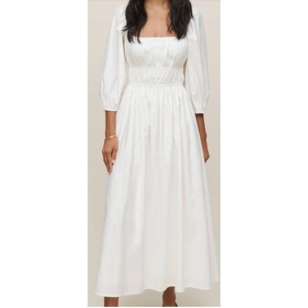 Reformation White Maxi Dress with Puff Sleeves